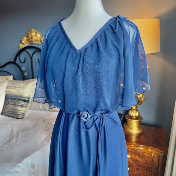 Vintage Navy Blue Chiffon Maxi Dress - Picture 3 of 14